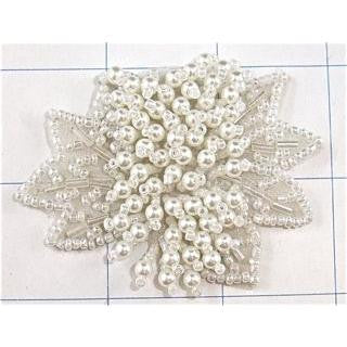 Epaulet White Beaded Flower with pearls 2.5