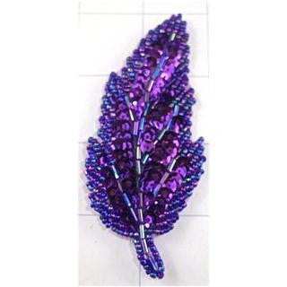 Leaf Purple with Sequins and Beads 4" x 2"