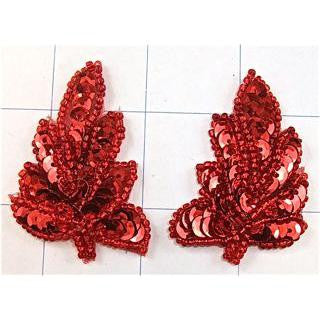 Leafs Pair of Red Sequin 2" x 1.5"