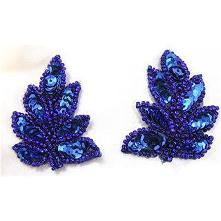 Leaf Pair or Single with Royal Blue Sequins and Beads 2