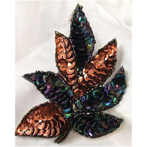 Leaf with Bronze and Moonlite Sequins and Beads 3" x 4"