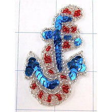 Load image into Gallery viewer, Anchor with Red, Blue Sequins and Silver Beads 2.5&quot; x 1.5&quot; - Sequinappliques.com