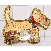 Dog Scotty Gold Sequins Plaid Bow 2.5