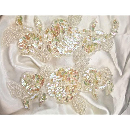 Leaf Pair with Crystal Iridescent Sequins and Beads 4" x 8"