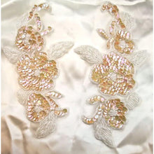 Load image into Gallery viewer, Flower Beige Sequin Pair Flower with White Leaves 8&quot; x 4&quot;