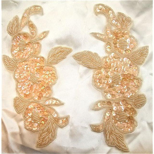 Flower Pair with Lite Orange Sequins and Beads 4" x 8"