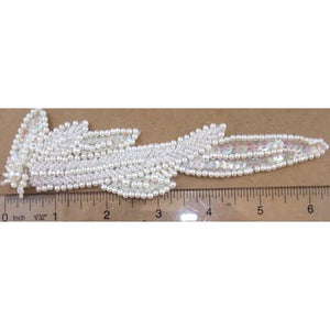 Leaf White with Pearls and Beads Pair and Single 6.5" x 2"