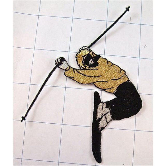Skier, Black with Gold Metallic Iron-on 4.5" x 3"