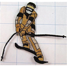 Load image into Gallery viewer, Downhill Skier, Black with Gold and Silver Metallic Iron-on 3&quot; x 3.5&quot;