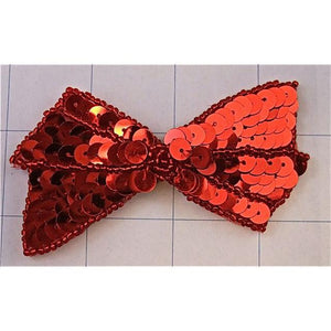 Bow with Red Sequins and Beads 2" x 4"