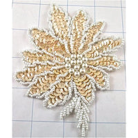 Flower Beige with White Pearls and Beads 3.25