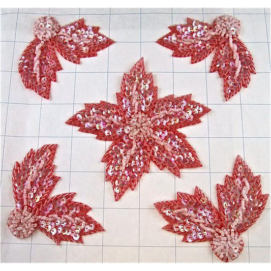 Set of 5 pinkish flowers one center and 4 side pieces