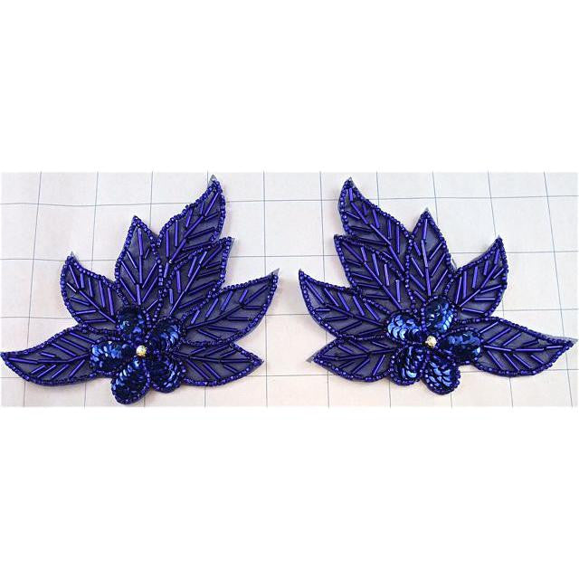 Leaf Royal Blue Pair with AB Crystal 4" x 4.5"