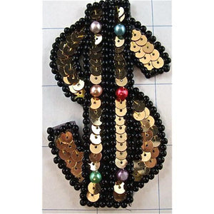 $ Sign, Gold w/ Black Beads, 3.5" x 2"