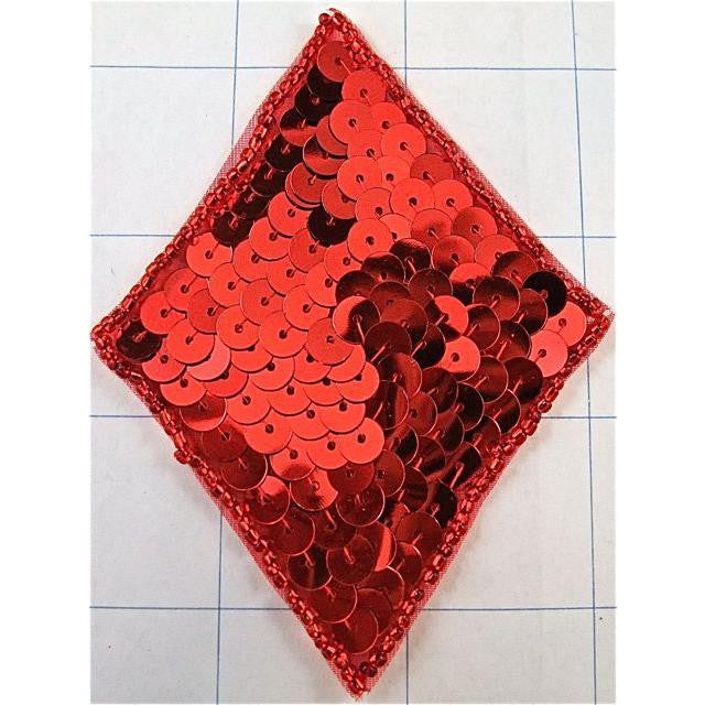 Diamond with Curves Red Sequins and Beads 3.5" x 2.75"