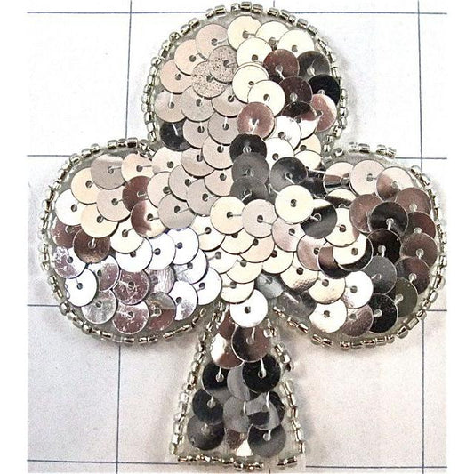 Card Suit Club, Heart, Diamond and Spade with Silver Sequins and Beads 3" x 2.5"