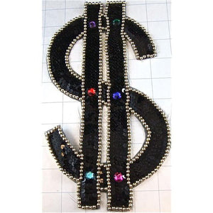 $ Dollar Sign Black Sequins Gold Beads 10" x 6"