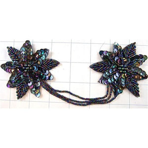 Flower Epaulet Pair with Moonlight Sequins and Beads and Clip Backing 3"