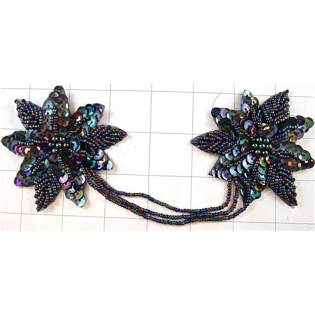 Flower Epaulet Pair with Moonlight Sequins and Beads and Clip Backing 3