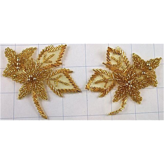 Flower Appliqué Pair with Gold Beads 3.5" x 5"