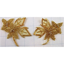 Load image into Gallery viewer, Flower Gold Beaded Pair 3.5&quot; x 5&quot;
