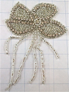 Flower Silver Rhinestones and Beaded Fringe 6" x 4"