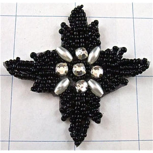 Designer Motif with Black Beads and Rhinestones 2.25"x 2.25"