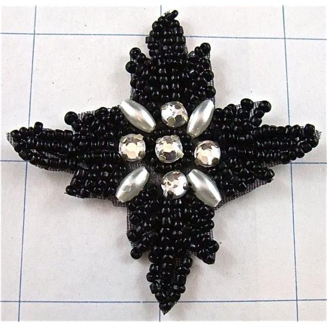 Designer Motif with Black Beads and Rhinestones 2.25