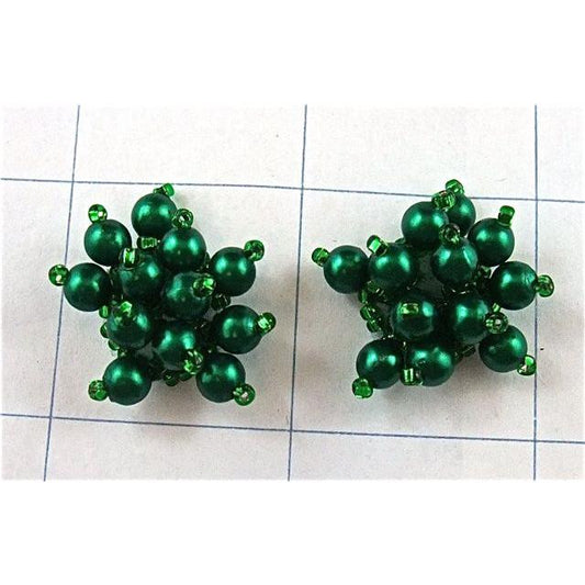 Flower Pair Dark Green Hi Rise Beads 1" x 1"