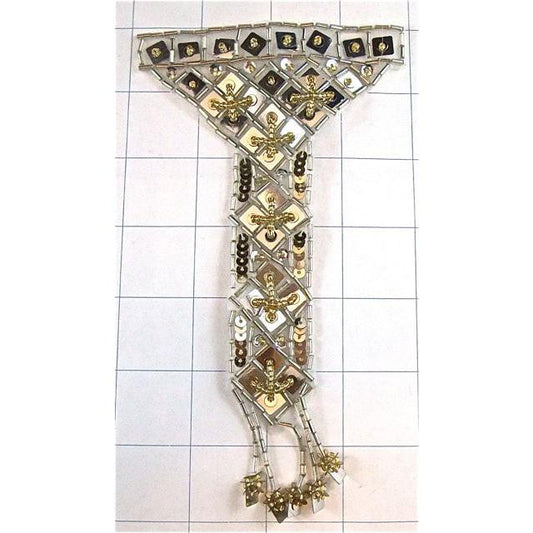 Designer Motif Gold and Silver with Sequins and Beads 7" x 4"