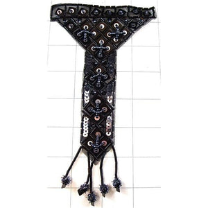 Designer Motif Epaulet with Black and Gun Metal Sequins and Beads 6.5"