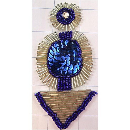 Designer Motif with Royal Blue Sequins and Silver Beads 5" x 2"