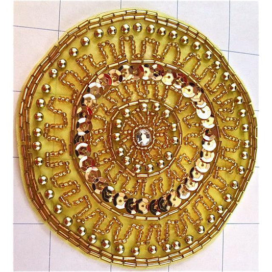 Designer Motif with Gold Sequins, Gold Beads and a Rhinestone Rhinestone Center 4"