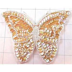 Butterfly Beige and White Sequins and Beads 3" x 3"