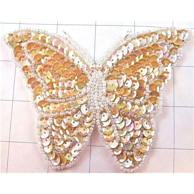 Butterfly Beige and White Sequins and Beads 3