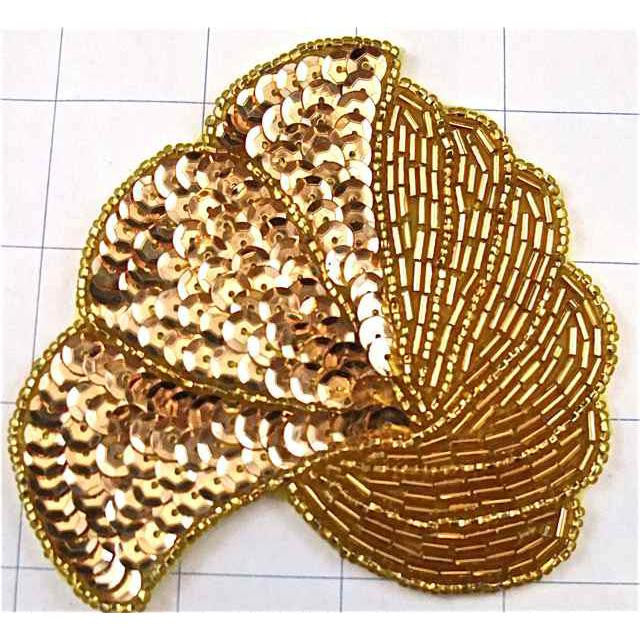 Embroidered Shell With Shell Sequin Shell Shaped with Gold Sequins and Beads 3.5