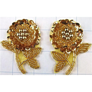 Flower Pair with Gold Sequins and Beads 3" x 2"