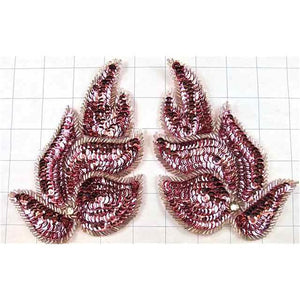 Leaf Pair with Pink Sequins and Beads 5" x 4"