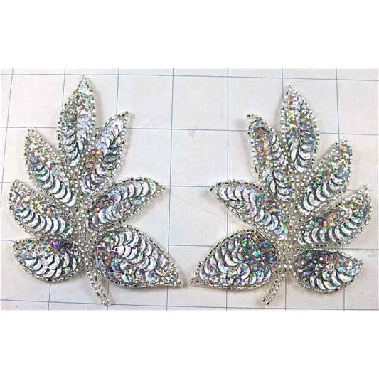 Leaf Silver Sequins and Beads 3.5"