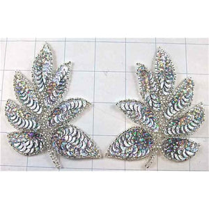 Leaf Silver Sequins and Beads 3.5"