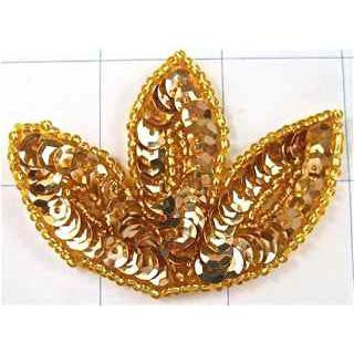 Three Leaf Appliqué with Gold Sequins and Beads 2.5" x 2"