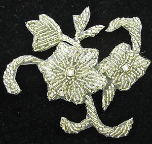 Flower Vintage Silver Beaded with AB Rhinestones 4" x 4"
