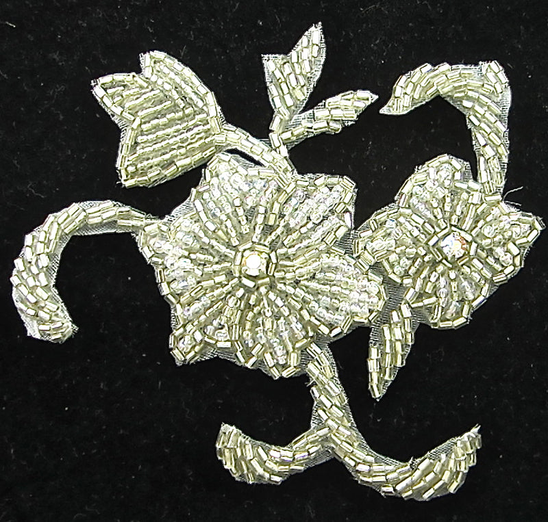 Flower Vintage Silver Beaded with AB Rhinestones 4