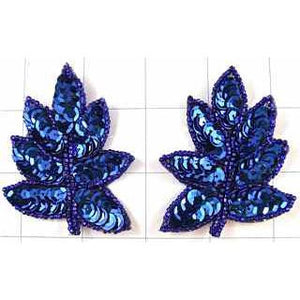 Leaf Pairs and Singles with Blue Sequins and Beads* 2.5" x 2"