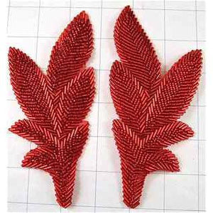 Leaf with Red Beads 6" x 3"