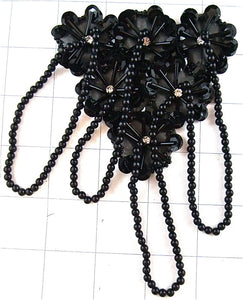 Epaulet with Black Beads and Rhinestones 6" x 4"