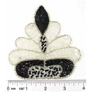 Designer Motif with Black White and Silver Beads 4" x 4"