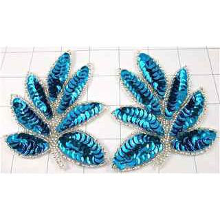 Leaf Pair with Turquoise Sequins and Silver Beads 4" x 3"