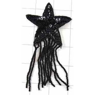 Star with Black Sequins with Beaded Black Fringe 2.5" x 4"