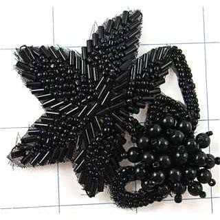 Epaulet Flower with Black Sequins and Beads 2.5" x 3"